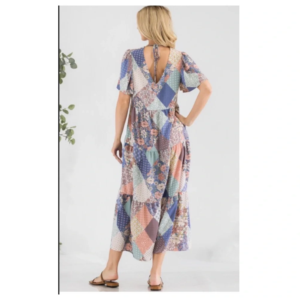 🆑Cute patchwork V neck dress - Picture 9 of 10